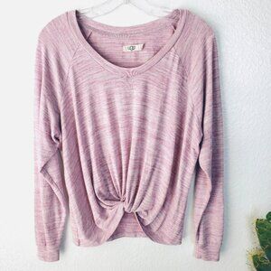 UGG Australia Pink Heather Twist Front Knit Top Pullover size L Minimalist